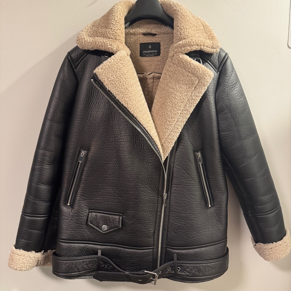 Stradivarius Shearling Lined Brown Biker Jacket Women’s L
